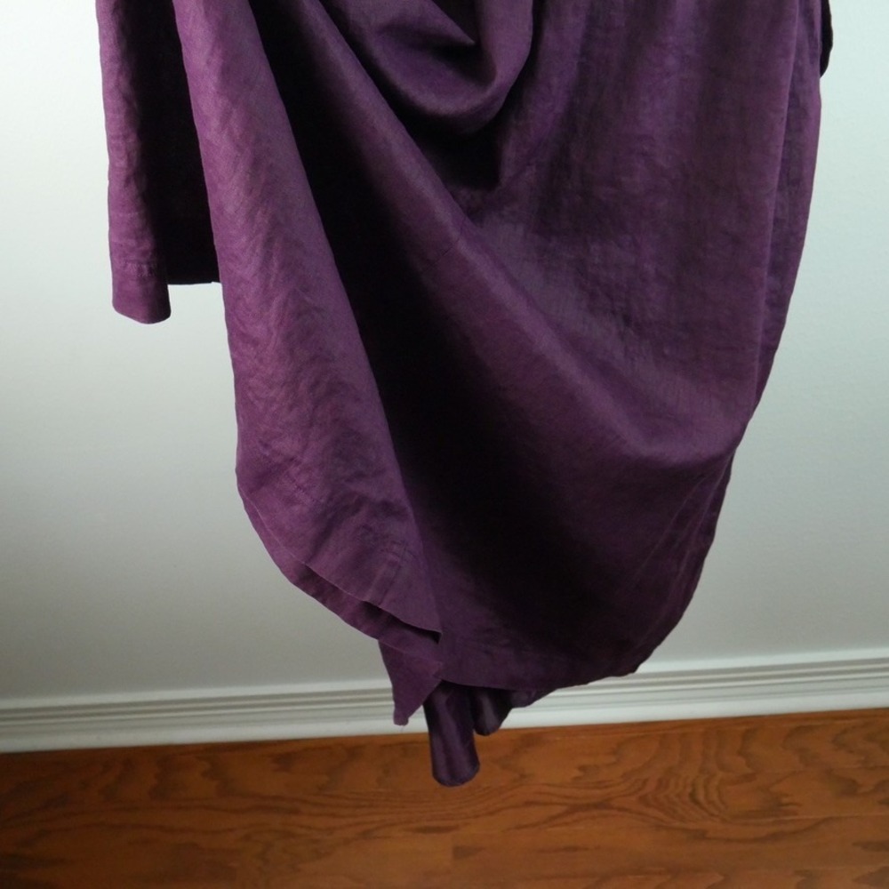 Vintage Linen Maxi Dress 14 Purple Sleeveless Button Front Tie Waist Minimal 90s - Picture 10 of 10